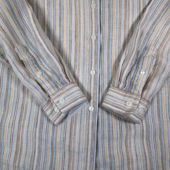 LL Bean 100% Linen Shirt Womens Medium Long Sleeve Striped - Picture 2 of 7